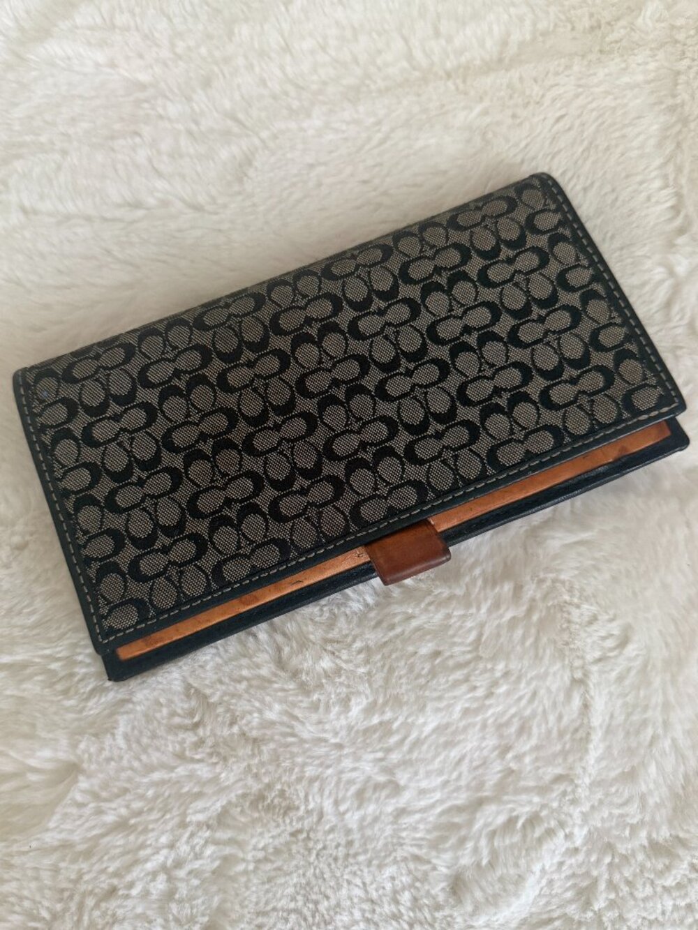 Coach Jacquard Mini Signature C Checkbook Slipcover Wallet Gray Black